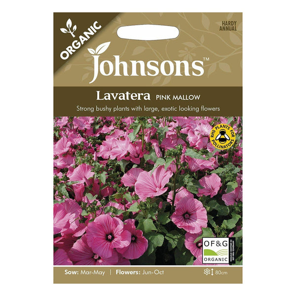 Johnsons Organic Lavatera Pink Mallow Seeds - DeWaldens Garden Centre