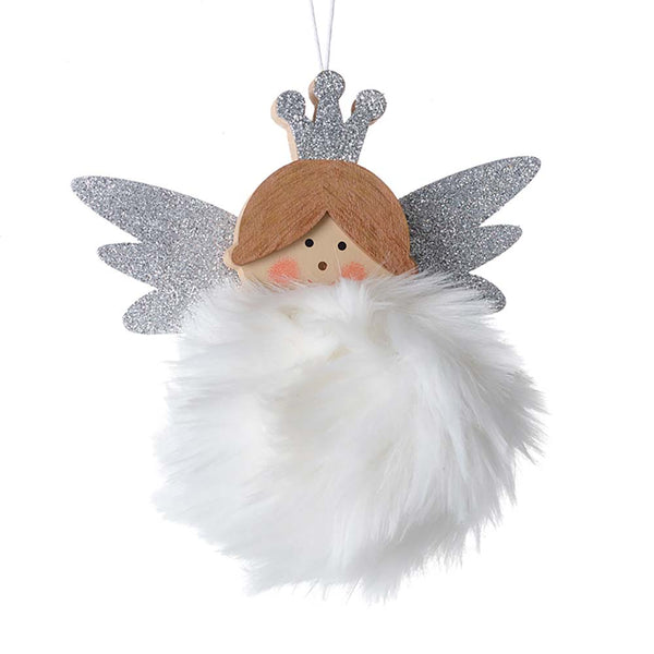 'Heaven Sends' Wooden Angel With White Fur Snowball - DeWaldens Garden Centre