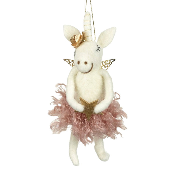 Heaven Sends - Deep Pink Fluffy Felt Unicorn with Star - DeWaldens Garden Centre