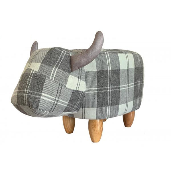 Maisie The Grey Tartan Cow Footstool - DeWaldens Garden Centre