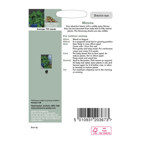 Johnsons Mizuna Seeds - DeWaldens Garden Centre