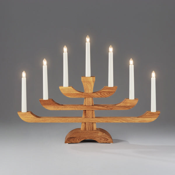Konstsmide 7-Light Wooden Candlestick | Natural Oak | DeWaldens Garden Centre