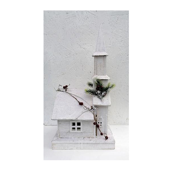 'Heaven Sends' Wooden White Wooden Church With LEDs - DeWaldens Garden Centre