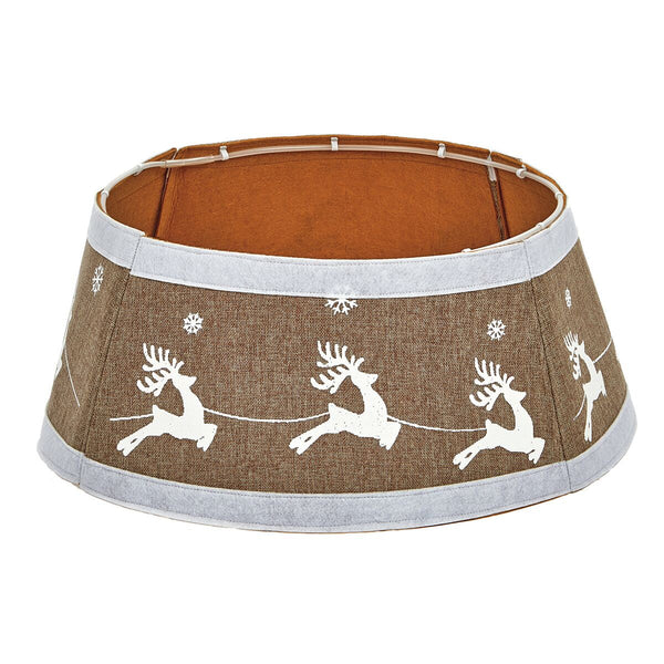 Premier 60cm Gold Drum Tree Skirt Santa Sleigh Design - DeWaldens Garden Centre