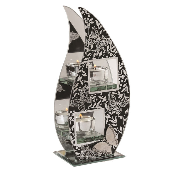 Straits Black & Silver Floral Tealight Holder - DeWaldens Garden Centre