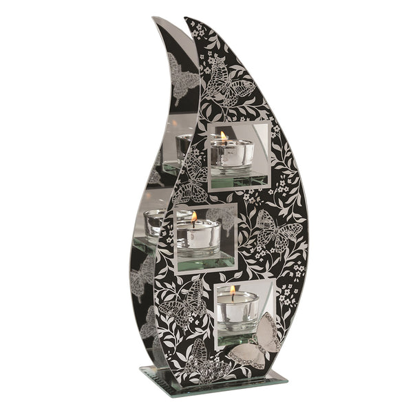 Straits Black & Silver Floral Tealight Holder - DeWaldens Garden Centre