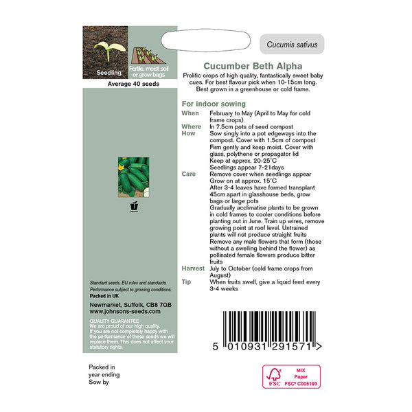 Johnsons Cucumber Beth Alpha Seeds - DeWaldens Garden Centre
