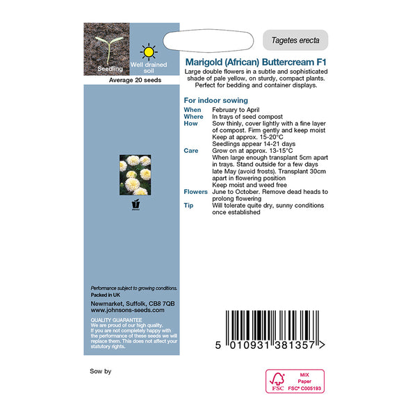 Johnsons Marigold African Buttercream Seeds - DeWaldens Garden Centre