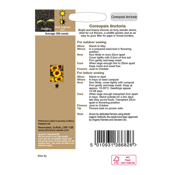 Johnsons Organic Coreopsis Tinctoria Seeds - DeWaldens Garden Centre