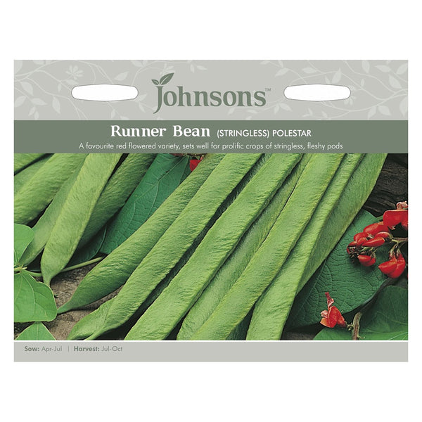 Johnsons Runner Bean Polestar (Stringless) Seeds - DeWaldens Garden Centre