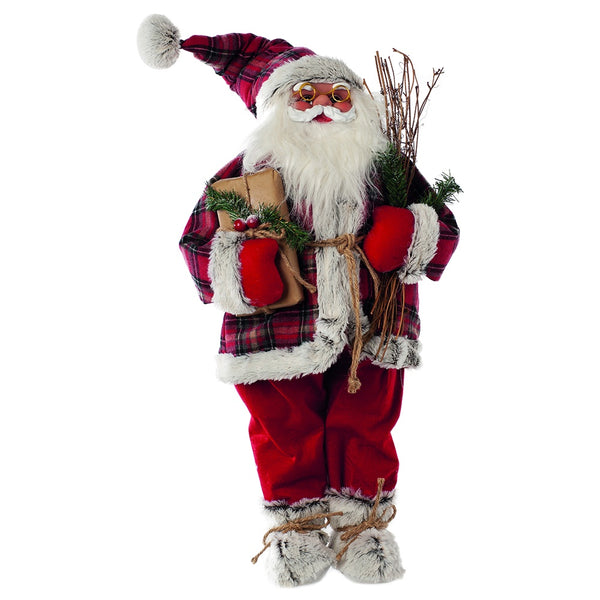Festive 70cm Red Tartan Standing Santa - DeWaldens Garden Centre