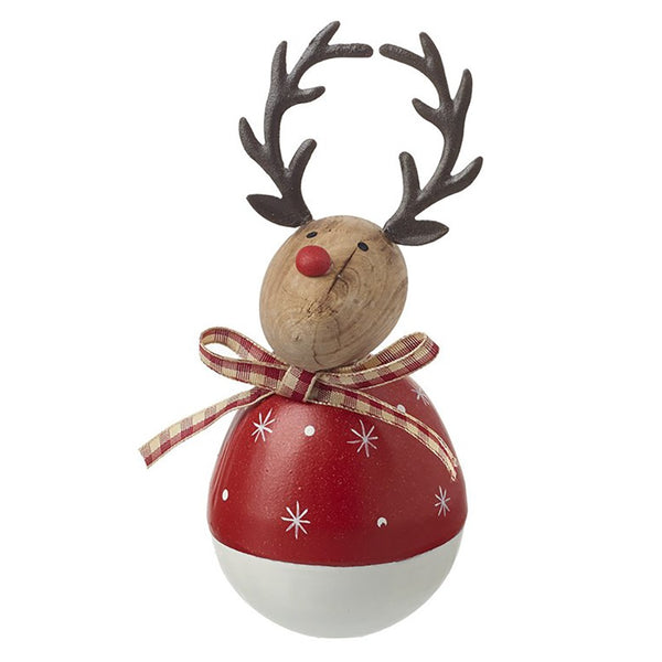 Heaven Sends - Wooden Red & White Reindeer with Round Body - DeWaldens Garden Centre