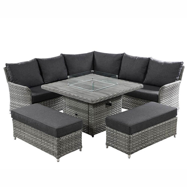 Heritage Tuscan Grand Square Gas Fire Pit Dining Set - DeWaldens Garden Centre