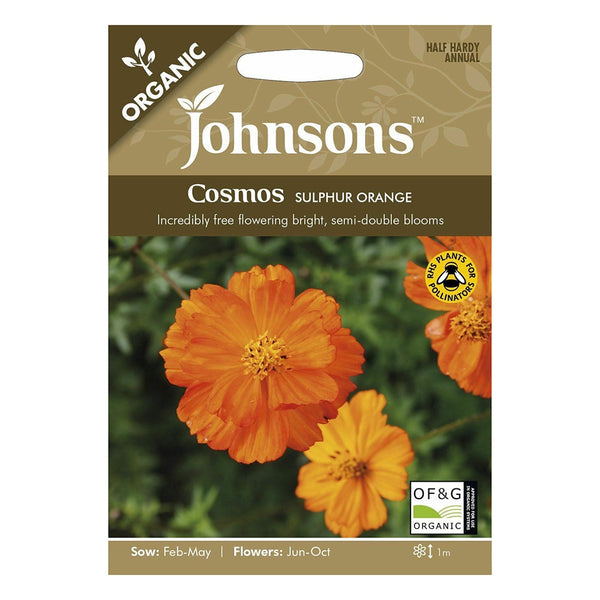 Johnsons Organic Cosmos Sulphur Orange Seeds - DeWaldens Garden Centre