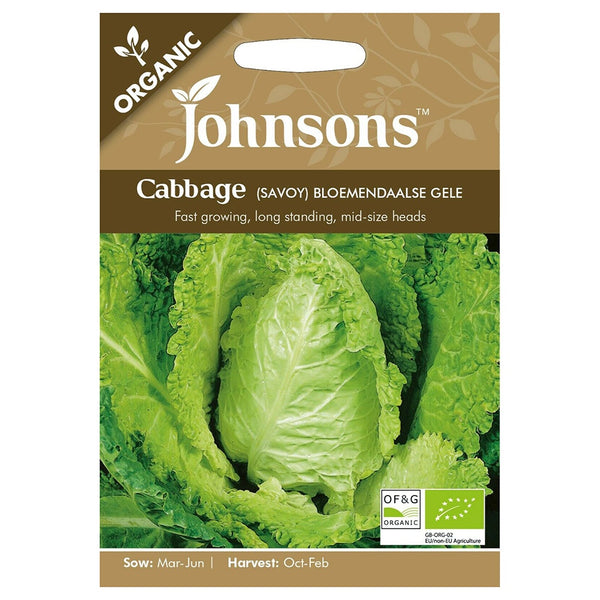 Johnsons Organic Cabbage (Savoy) Bloemendaalse Gele Seeds - DeWaldens Garden Centre