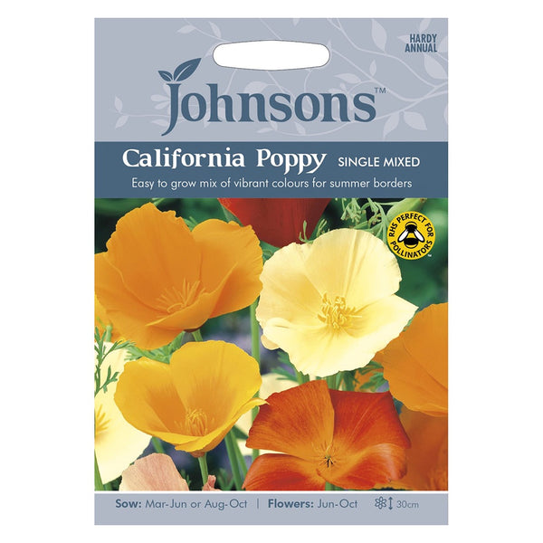 Johnsons California Poppy Single Mixed Seeds - DeWaldens Garden Centre