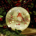 Festive LED Crackle Effect Robin Ball | 20cm | DeWaldens Garden Centre