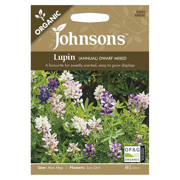 Johnsons Organic Lupin Annual Dwarf Mixed Seeds - DeWaldens Garden Centre