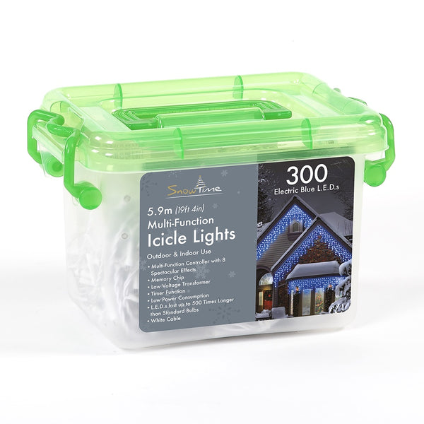 Snowtime 300 LED Multi-Function Icicle Lights Electric Blue - DeWaldens Garden Centre