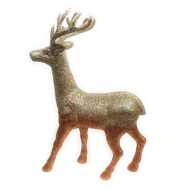 Festive 46cm Glitter Gold And Copper Reindeer - DeWaldens Garden Centre