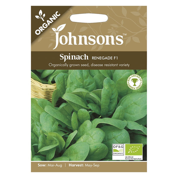 Johnsons Organic Spinach Renegade F1 Seeds - DeWaldens Garden Centre