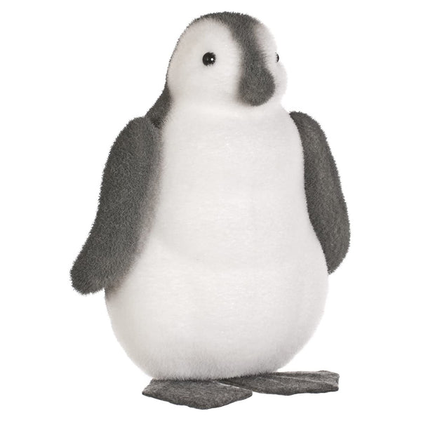Festive Flocked Penguin Grey and White - DeWaldens Garden Centre