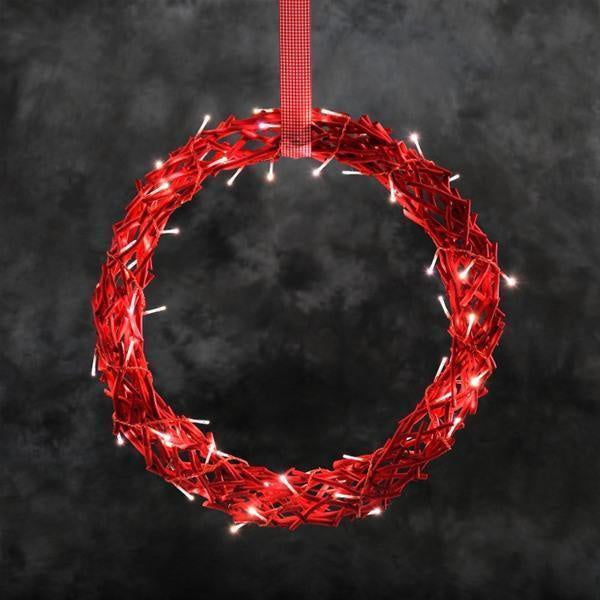 Konstsmide Red Wreath of Wooden Twigs with LED's - DeWaldens Garden Centre