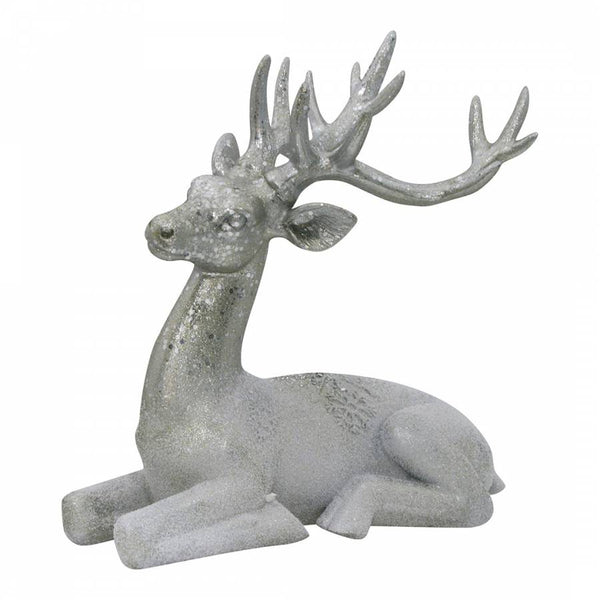 Festive 29cm Silver Sitting Reindeer - DeWaldens Garden Centre