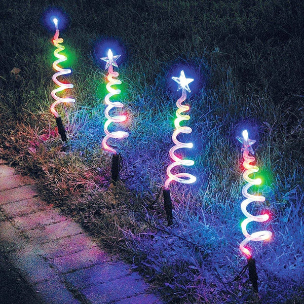 Festive Set of 4 Multi Colour LED Spiral Trees - DeWaldens Garden Centre