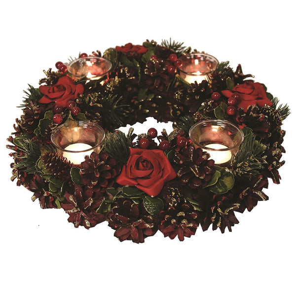 Straits Red Rose Round 4 Tealight Holder - DeWaldens Garden Centre