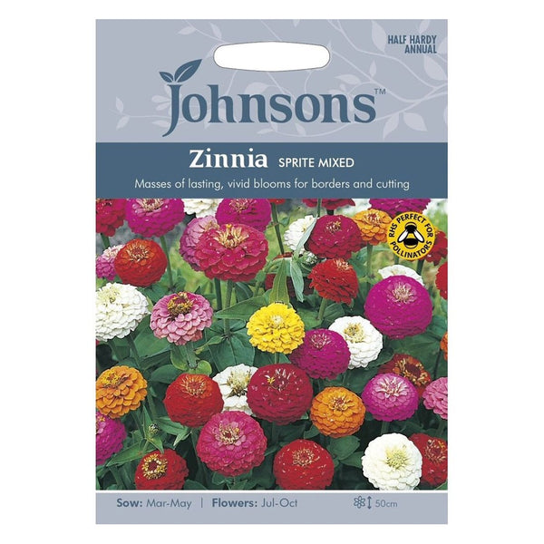 Johnsons Zinnia Sprite Mixed Seeds - DeWaldens Garden Centre