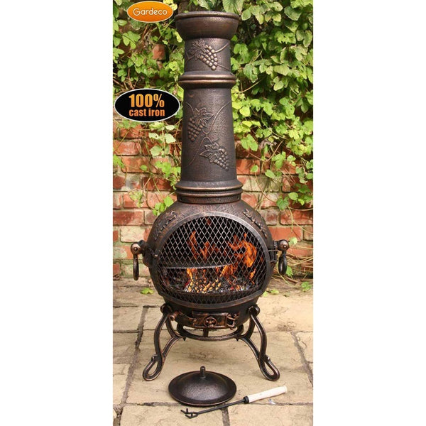 Toledo XL Cast Iron Bronze Grape Chimenea - DeWaldens Garden Centre