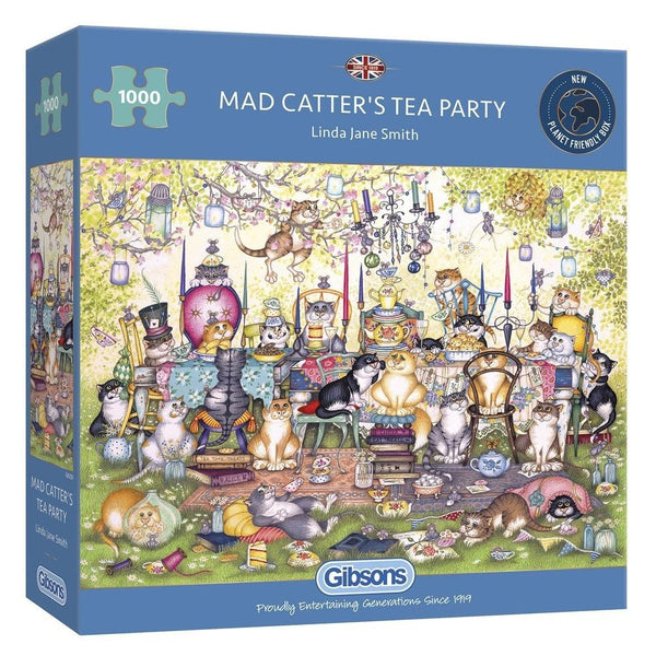 Gibsons 1000 Piece Jigsaw Puzzle - Mad Catter's Tea Party - DeWaldens Garden Centre