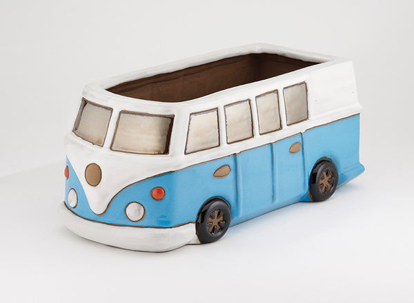 Glazed Camper Van Planter | Blue | DeWaldens Garden Centre