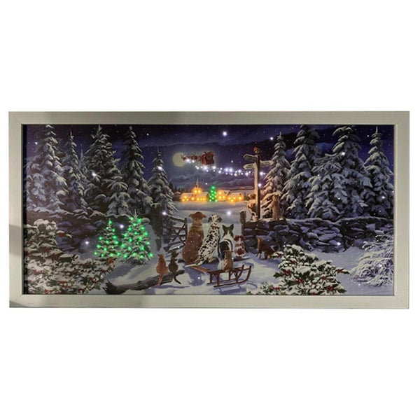 Snowtime Fibre Optic Christmas Canvas (Battery Operated) - DeWaldens Garden Centre