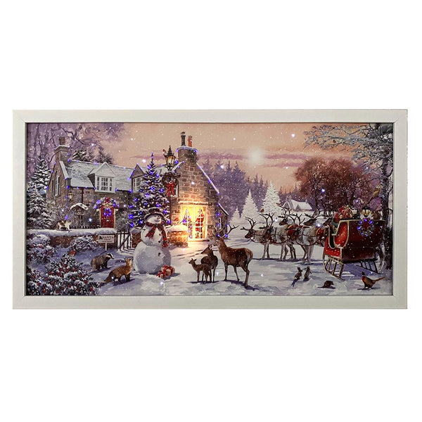 Snowtime Fibre Optic Christmas Canvas (Battery Operated) - DeWaldens Garden Centre