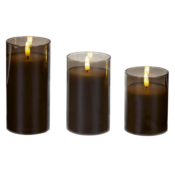 Premier Set of 3 FlickaBright Glass LED Candles - DeWaldens Garden Centre