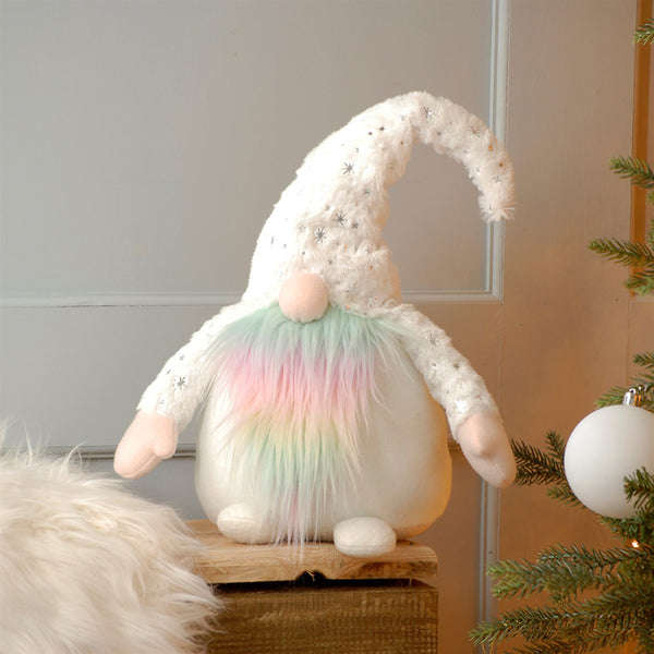 Festive White Gonk with Rainbow Beard - DeWaldens Garden Centre