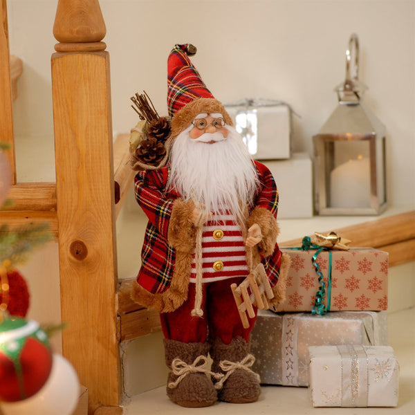 Festive 45cm Tartan Jacket Standing Santa with Sack - DeWaldens Garden Centre