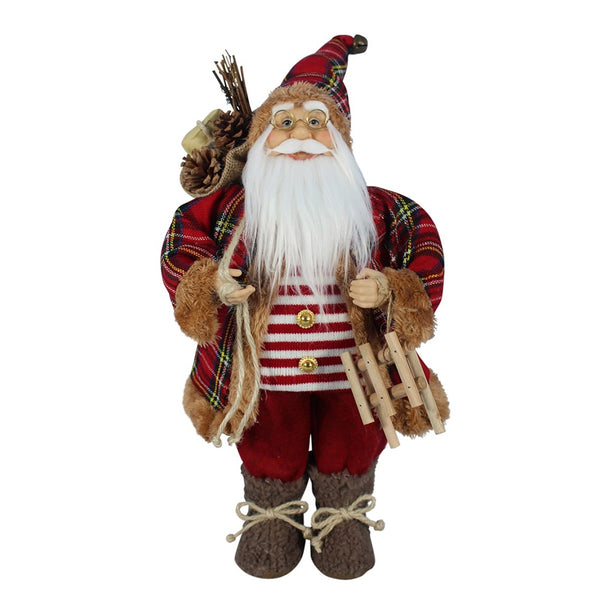 Festive 45cm Tartan Jacket Standing Santa with Sack - DeWaldens Garden Centre