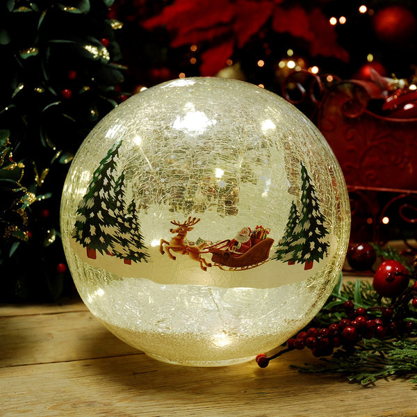 Festive B/O Lit Crackle Effect Ball - Santa & Sleigh - DeWaldens Garden Centre