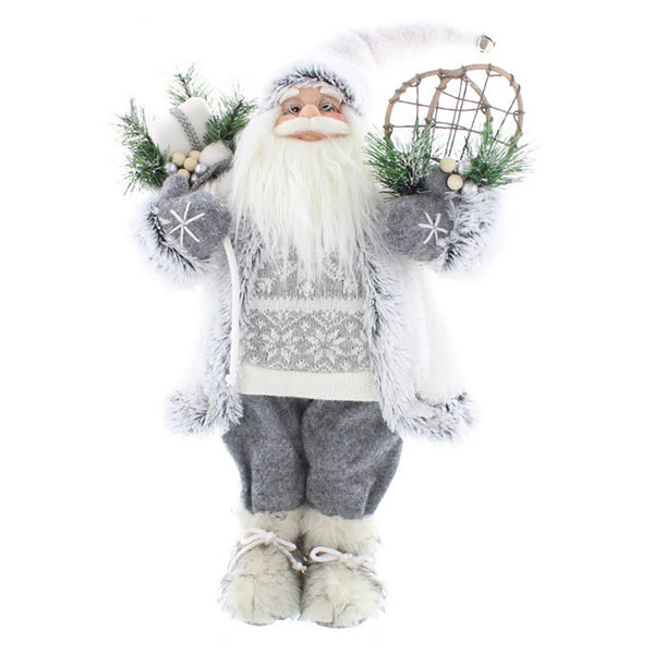 Festive 45cm Standing White/Grey Santa with Patterned Jumper - DeWaldens Garden Centre