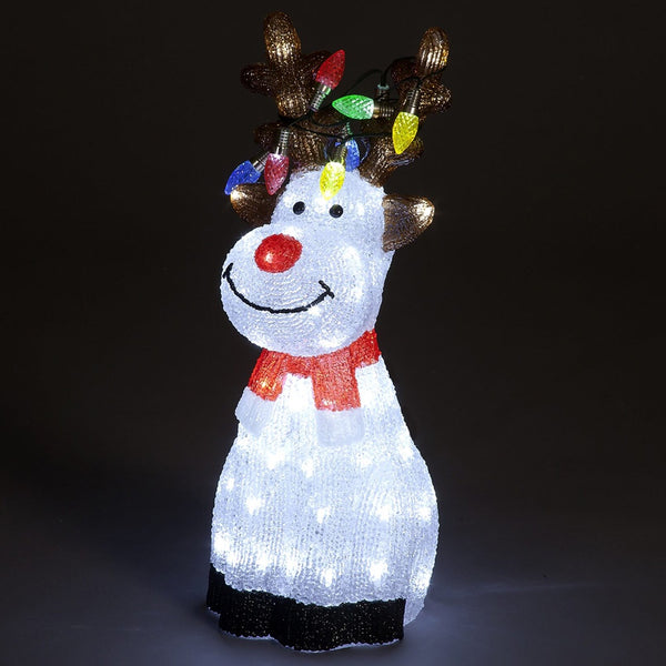 Snowtime 50cm Acrylic LED Sitting Reindeer - DeWaldens Garden Centre