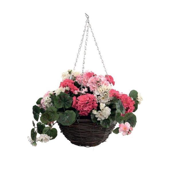 Henry Bell Pink & White Geranium Hanging Basket - DeWaldens Garden Centre