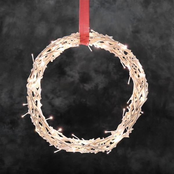 Konstsmide Cream Wreath of Wooden Twigs with LED's - DeWaldens Garden Centre