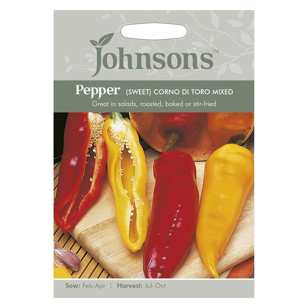 Johnsons Pepper (Sweet) Corno Di Toro Mixed Seeds - DeWaldens Garden Centre