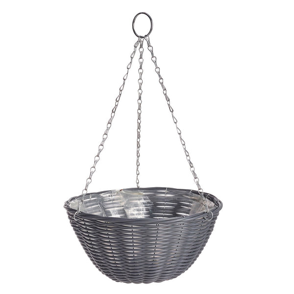 Gardman Rattan Effect Dark Grey Hanging Basket - DeWaldens Garden Centre