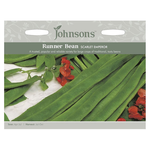 Johnsons Runner Bean Scarlet Emperor Seeds - DeWaldens Garden Centre