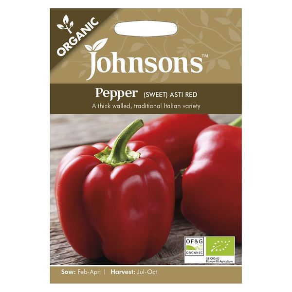 Johnsons Organic Pepper (Sweet) Asti Red Seeds - DeWaldens Garden Centre