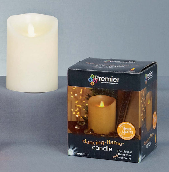 Premier Dancing Flame Cream Candle 13x9cm - DeWaldens Garden Centre